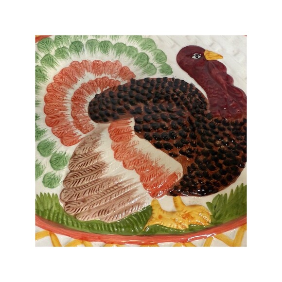 Vintage New Wang's International Fruit and Turkey Embossed Platter - Picture 3 of 6